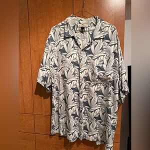 Tommy Bahama Tropical Leaf Print Shirt - Black and Cream